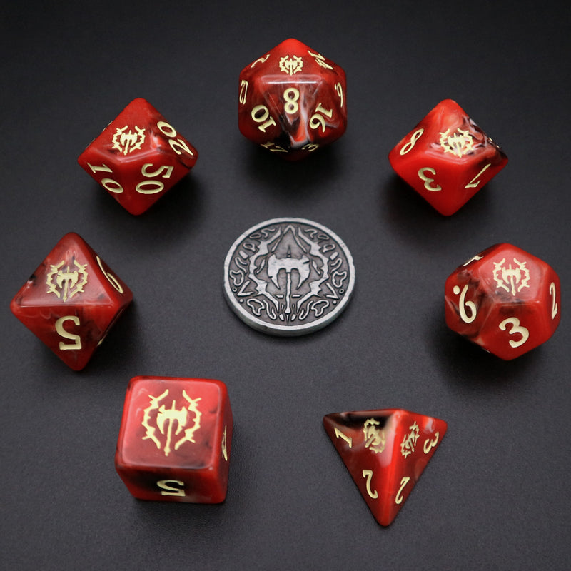 Various class dice sets (7 pieces, 1 coin)