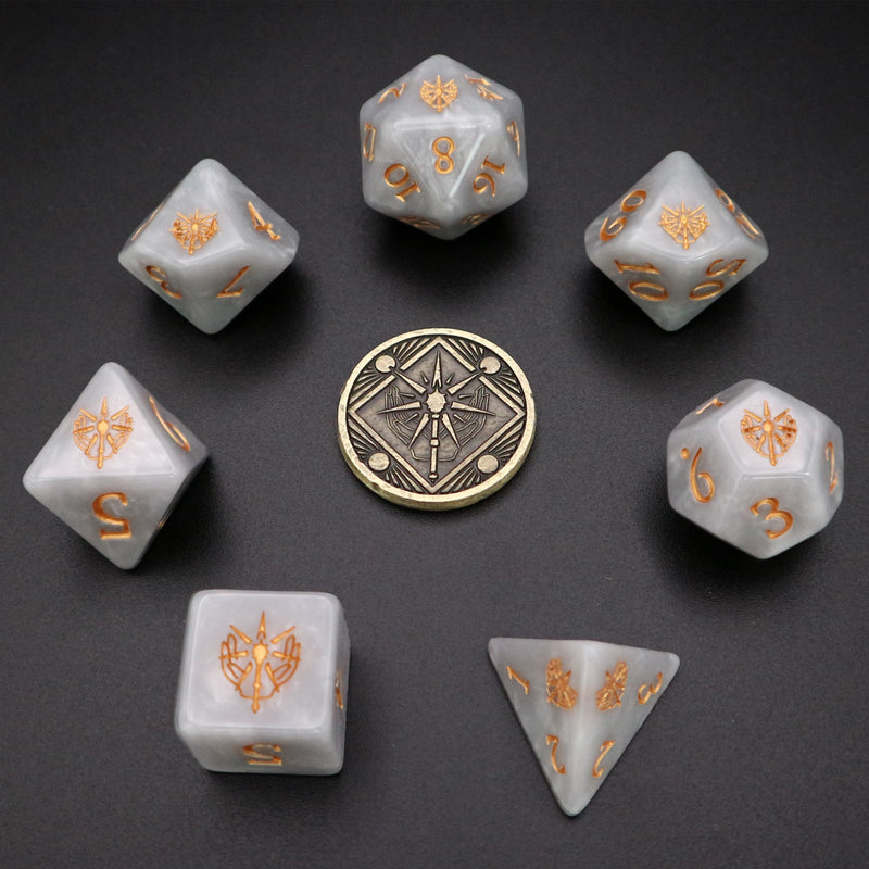 Various class dice sets (7 pieces, 1 coin)