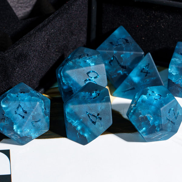 Frosted Lightning Blue glass cube