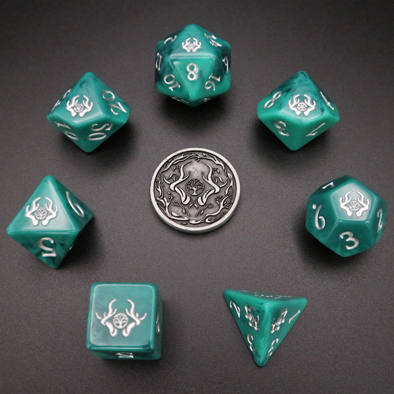 Various class dice sets (7 pieces, 1 coin)