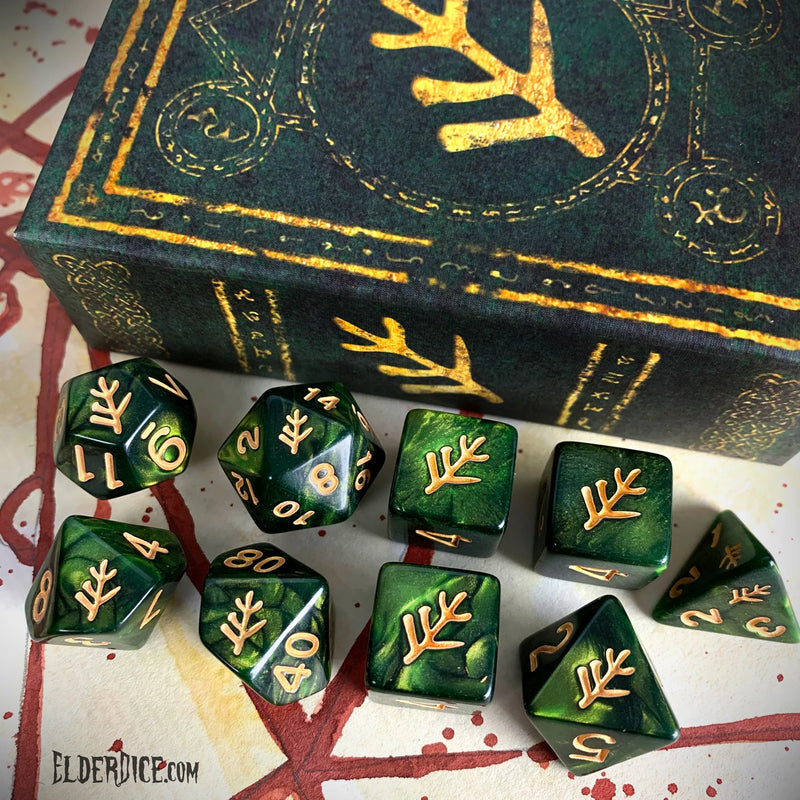 Elder Dice - Lovecraft Elder Sign Green Set