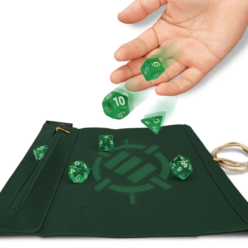 ENHANCE Dice Rolling Mat & 7pc Acrylic Dice Set
