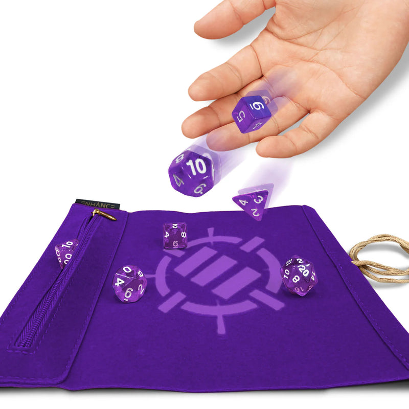 ENHANCE Dice Rolling Mat & 7pc Acrylic Dice Set