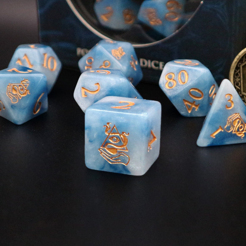 Various class dice sets (7 pieces, 1 coin)