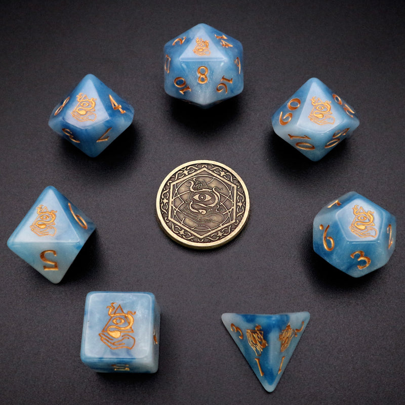 Various class dice sets (7 pieces, 1 coin)