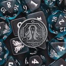 Different class cube sets in folian etui (10 Dice, 1 coin)