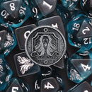 Different class cube sets in folian etui (10 Dice, 1 coin)