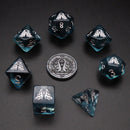 Different class cube sets in folian etui (10 Dice, 1 coin)