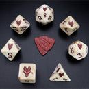 Different class cube sets in folian etui (10 Dice, 1 coin)