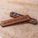 "All dice tell a story" wooden dice box 