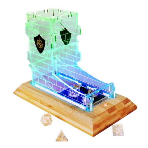 LED Dice Tower mit Bambusbasis (inkl. Acrylwürfelset)