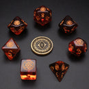 Different class cube sets in folian etui (10 Dice, 1 coin)