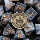 Different class cube sets in folian etui (10 Dice, 1 coin)