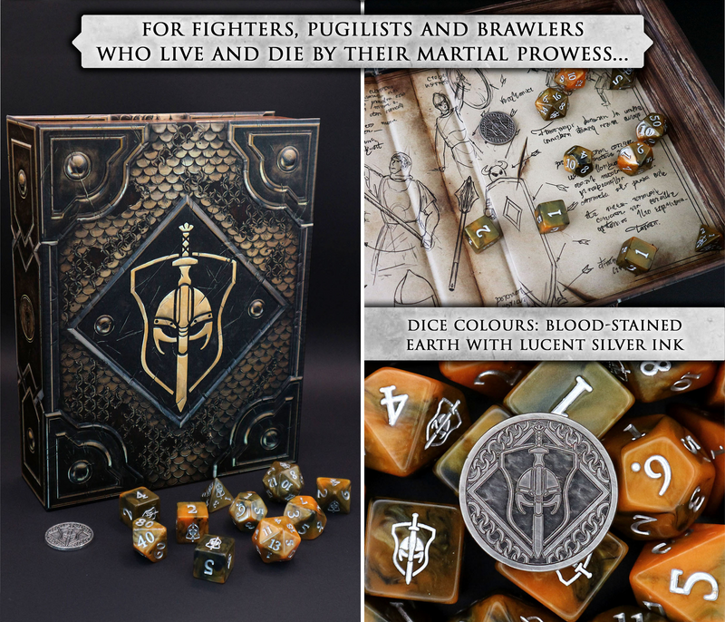 Klassenwürfel Sets in Foliant-Box (Combat, Scoundrels, Wizardry)