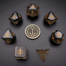 Different class cube sets (7 Dice, 1 coin)