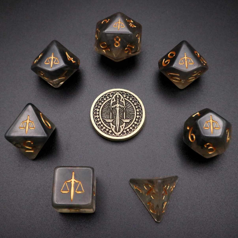 Various class dice sets (7 pieces, 1 coin)