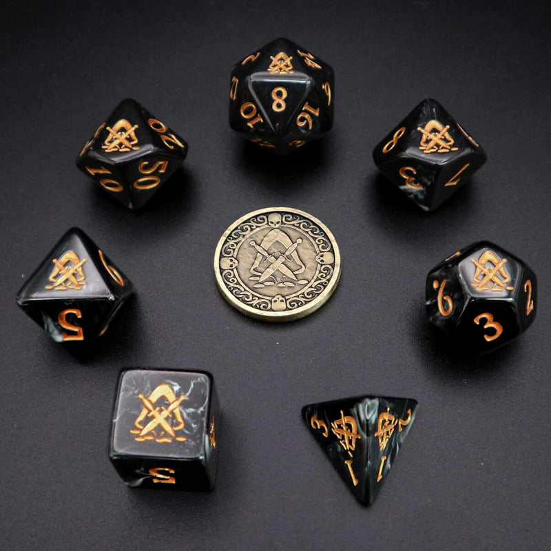 Various class dice sets (7 pieces, 1 coin)