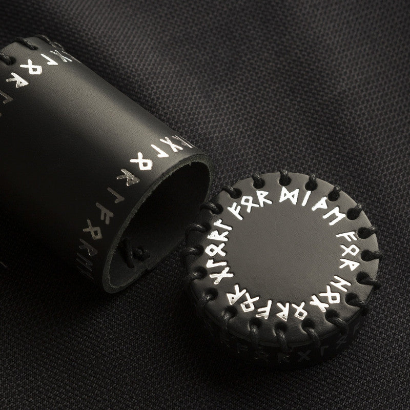 Runic Black leather dice cup