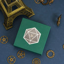 Cardboard cube case with D20 viewing window green