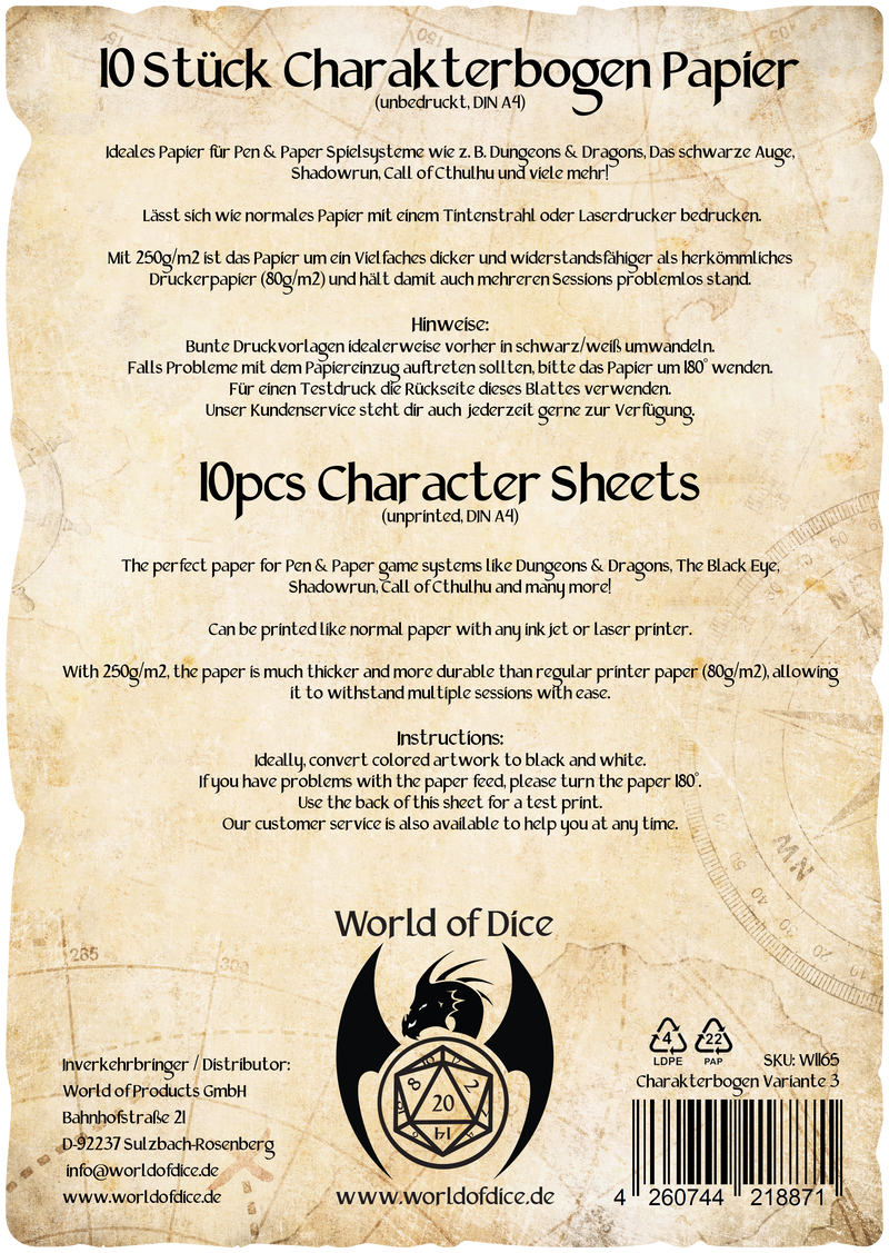 Character sheet paper